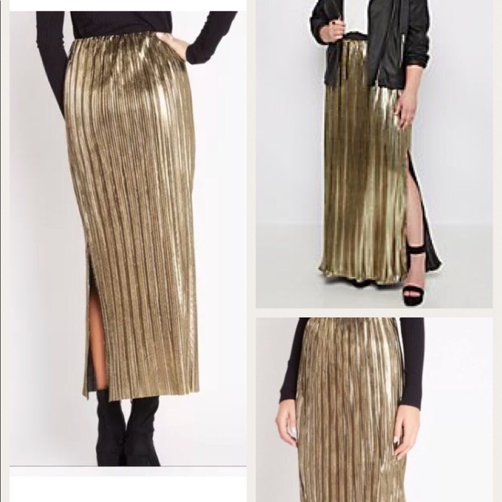 RUE 21+ Metallix Gold Pleated Maxi Skirt 3X